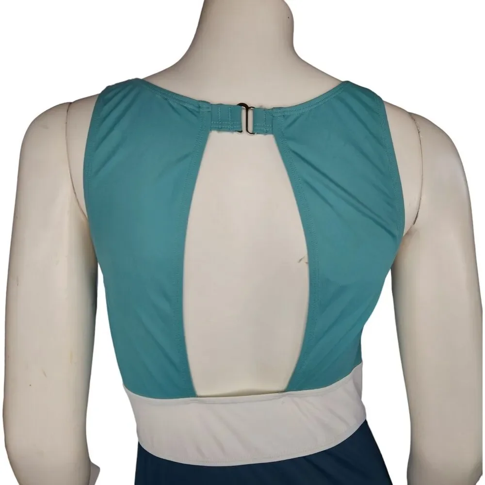 Zuda Colorblocked V-Neck One Piece Womens Swimsuit Teal‎ Blue Size 8 NWOT